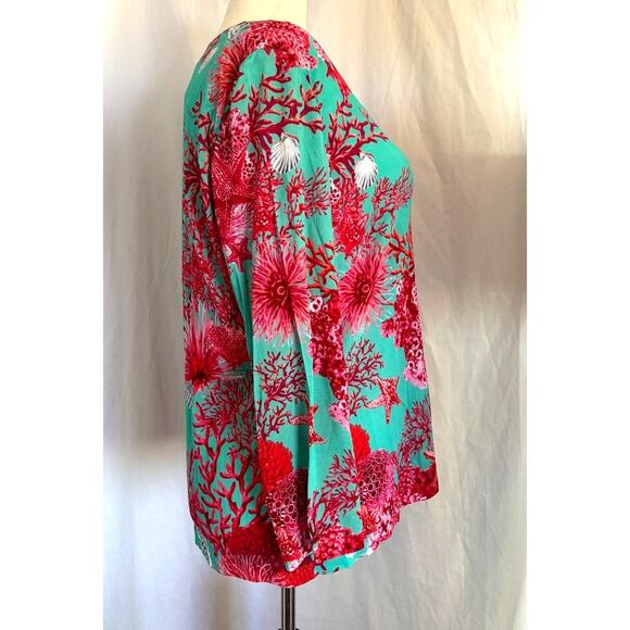 Made in ITALY Piero Moretti Top Button Down Coral Shell Print Viscose 54 XL - Picture 3 of 7